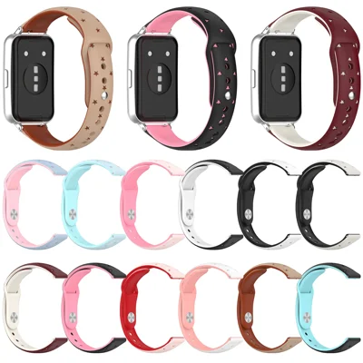 Watch Band for Huawei Band 11  /  11 Pro Silicone + Zinc Alloy Laser Engraved Star Two-Tone Reverse Buckle Strap - White  /  Pink