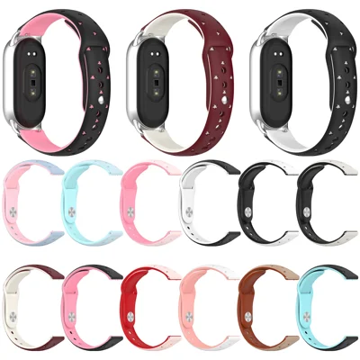 Watch Band for Xiaomi Smart Band 11  /  11 NFC  /  10  /  10 NFC  /  9  /  9 NFC  /  9 Ceramic  /  8  /  8 NFC Silicone + Zinc Alloy Laser-Engraved Star Two-Tone Reverse Buckle Wrist Strap - White  /  Pink