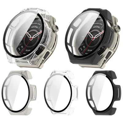 Voor Huami Amazfit Balance Ultra PC-horlogehoes met gehard glas, volledige dekking - Matzwart