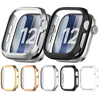For Apple Watch Series 12 42mm (Ceramic Edition) Electroplated PC Half-Cover Watch Case with Full Port and Button Access - Electroplated Black