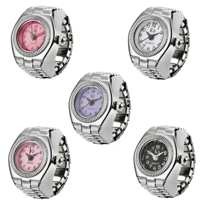 BOZHI J-008 Mini Retro Digital Pointer Ring Quartz Watch Stretch Band for 5cm-6.5cm Finger - Black