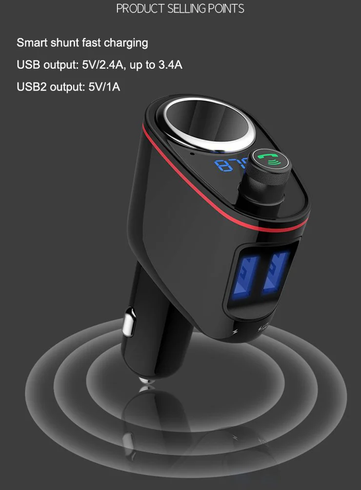 LOHEE S-06 Bluetooth-compatible Car Charger FM Transmitter Dual USB Fast  Car Charger Adapter with Cigarette Lighter Port Support U-disk for iPhone  Android