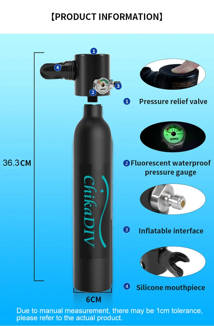 Bottiglia D'Aria Mini Subacquea CHIKADIV C300 - 0.5L, 5-10 Minuti, Portatile Per Emergenze - Foto 7