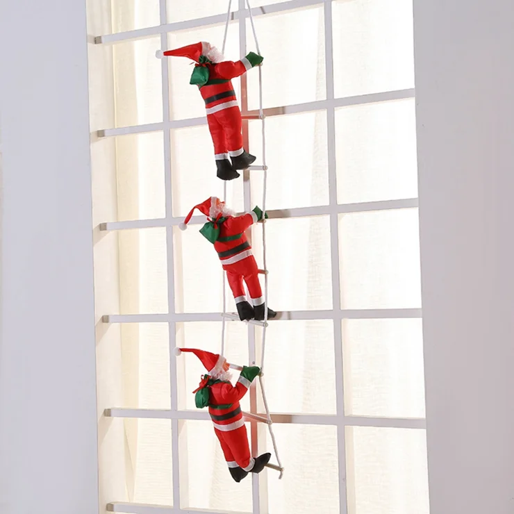 Drei kletternde Santa Claus Dekoration für Fenster, Weihnachtsschmuck zum Aufhängen, festliche Dekoration – Rot-TVCMall.com