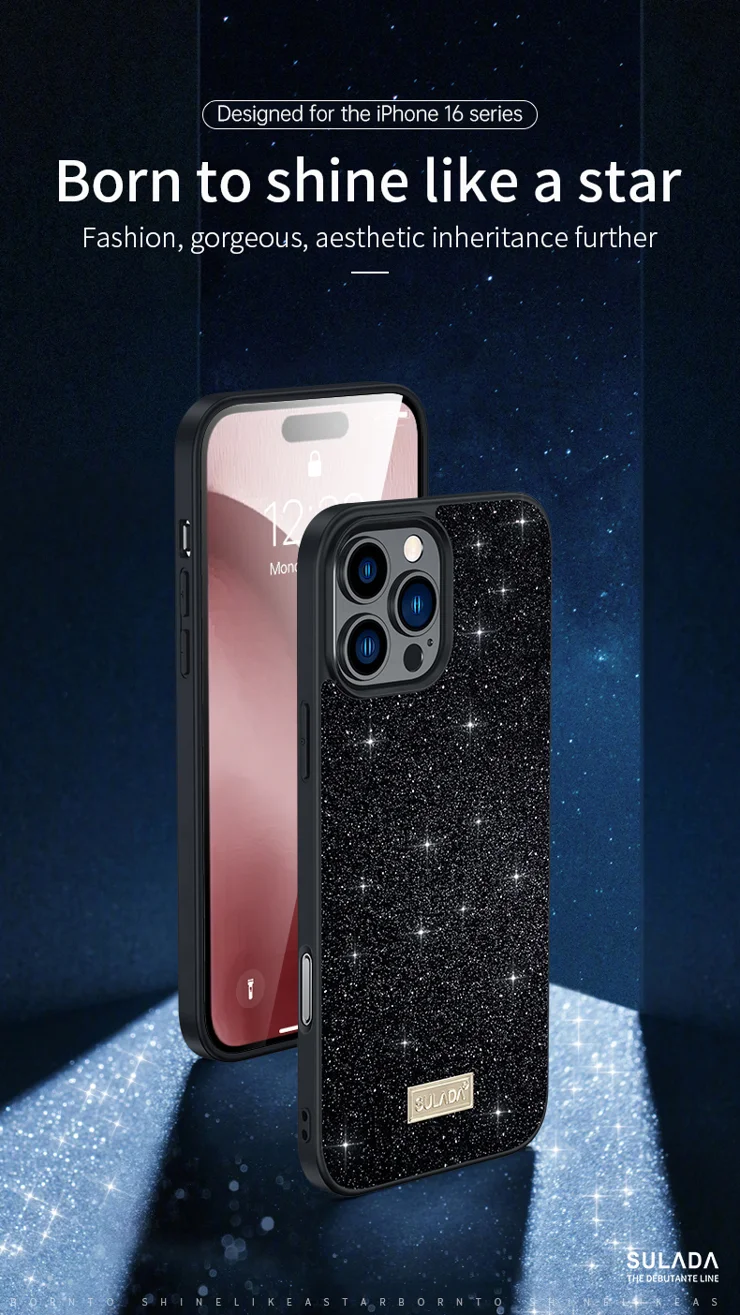 SULADA For iPhone 16 Case PU Leather+PC+TPU Glitter Sequins