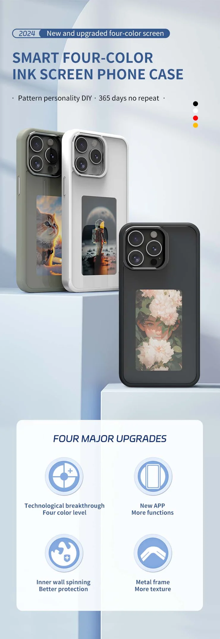 Coque Smart Ink Pour IPhone 13/14 - Écran à Image DIY Noir, TPU, Antichoc, Personnalisable