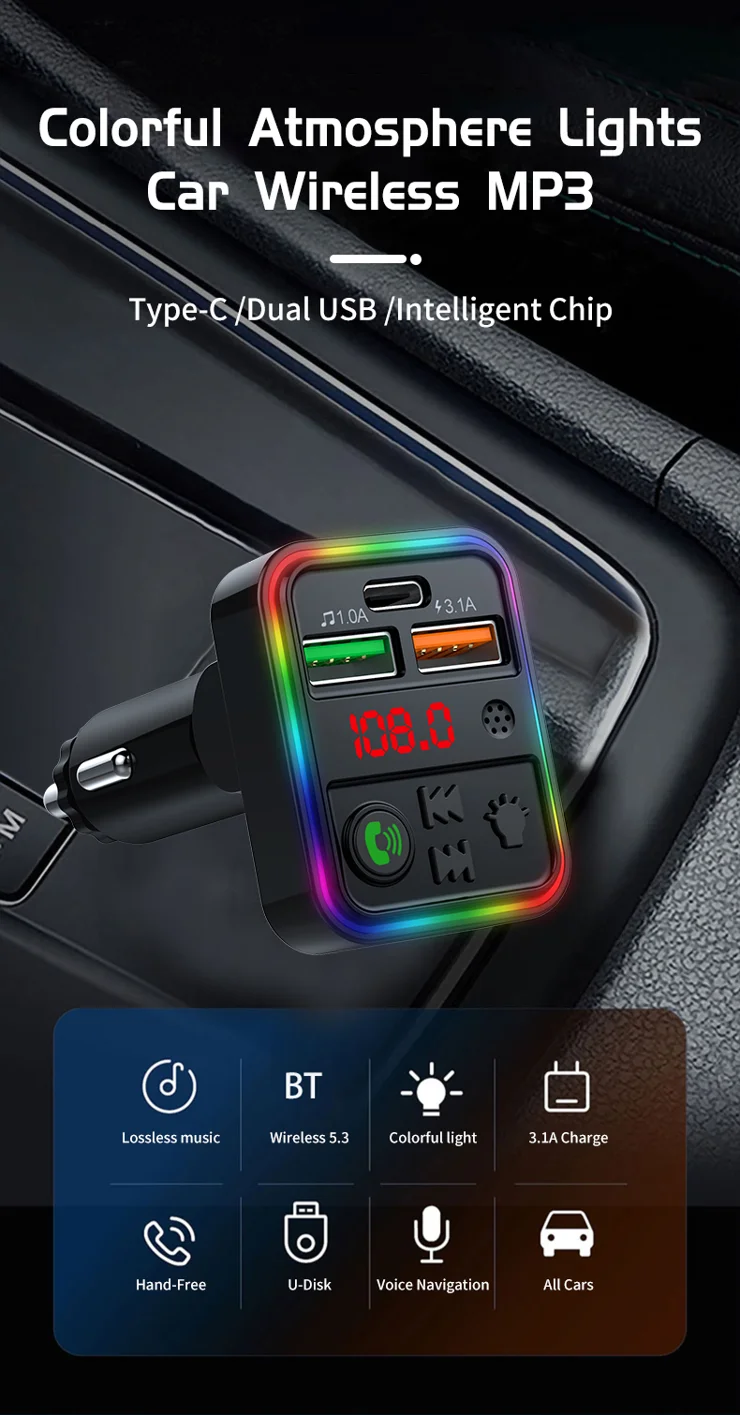 bluetooth car speaker cigarette lighter Monster FM Transmitter for with 20W QC3.0 USB A & USB C PD Charger, Bass Boost Button, Flash Drive Port, Google Voice & Siri Compatible, Hands-Free Calls 15Khz Bluetooth version Car Cigarette Lighter Socket Splitter