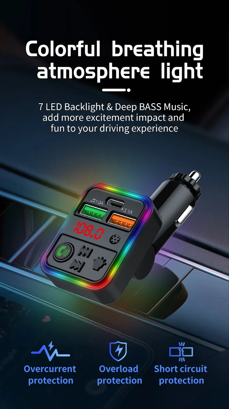 car cigarette lighter bluetooth P18 Cigarette Lighter Bluetooth-compatible Car MP3 Music Player Hands-Free  Calling Car Audio Device with 2USB, Type-C Port