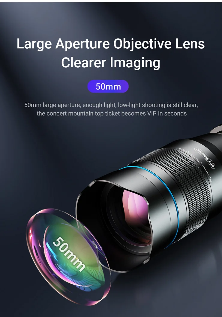 60x Zoom Best Mobile Camera Lens APEXEL APL-60XFR50 60X Telephoto
