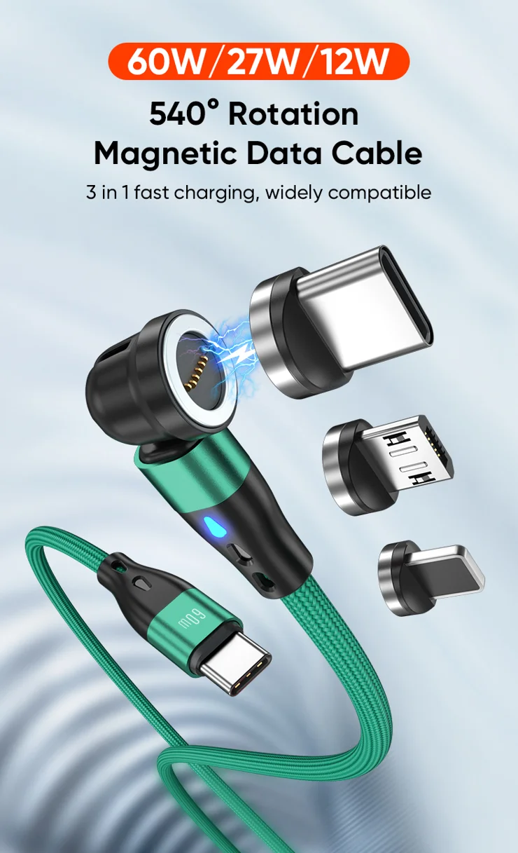 Cavo Magnetico PD 60W 3 In 1 Da 2 Metri - Ricarica Rapida E Sincronizzazione Dati Con Punte Magnetiche Per Type-C, Micro E Light - 2
