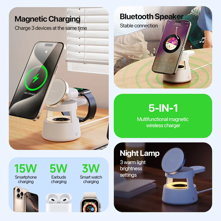 LUXBLEND | Draadloze Oplader, Bluetooth Speaker & Touch Lamp | Stijlvo
