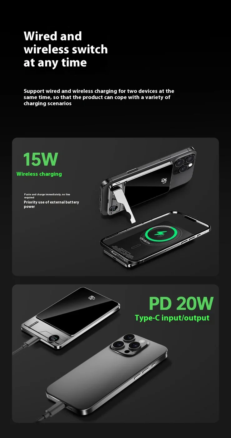 F15 10000mAh Ultra Thin Portable Power Bank 15W Wireless