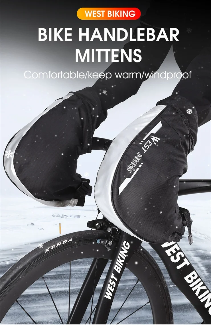 WEST BIKING YP0211232 1 Pair Bicycle E-bike Handlebar Gloves Winter Cycling  Windproof Warm Mittens Hand Cover