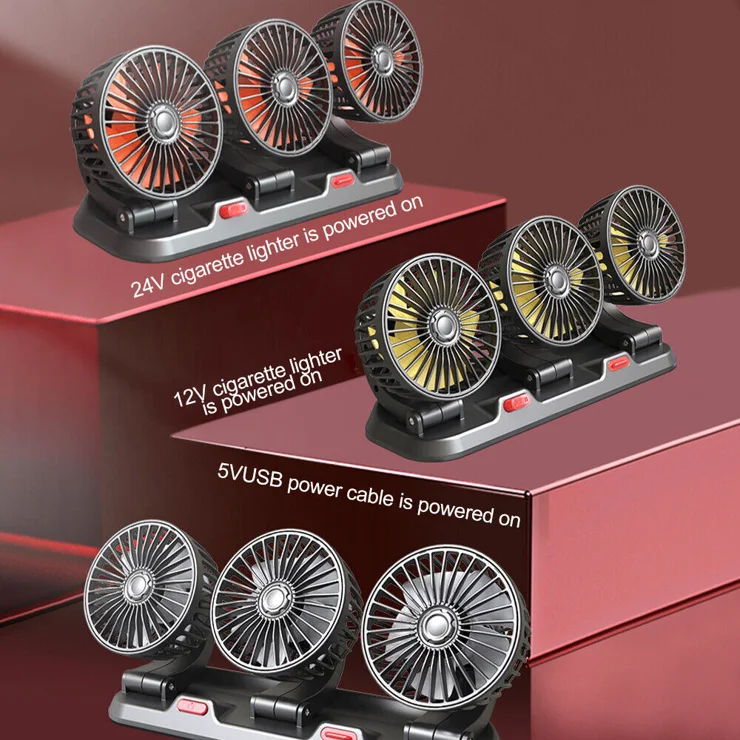 fan for car cigarette lighter F4310 Summer Car Cooler Fan Vehicle Interior 3-Head Cooling Fan with  Parking Number Plate