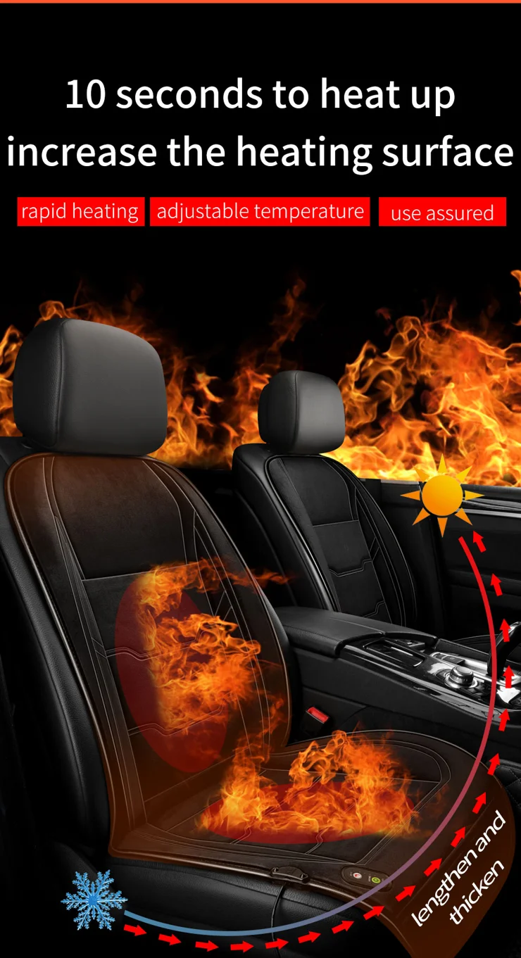 12V / 24V Single Seat Car Cigarette Lighter Heated Seat Cushion Chair  Heating Pad with 3 Heat Settings