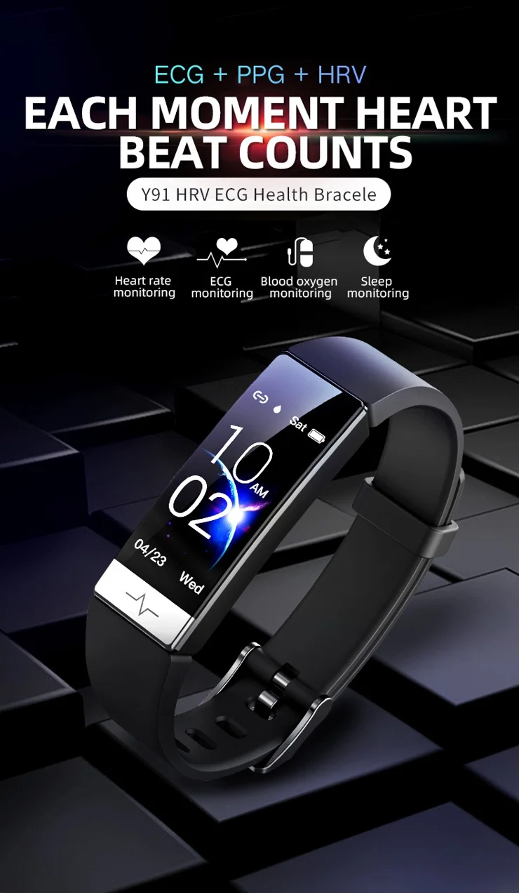Y91 IPS Color Screen Smart Bracelet ECG+PPG Monitoring