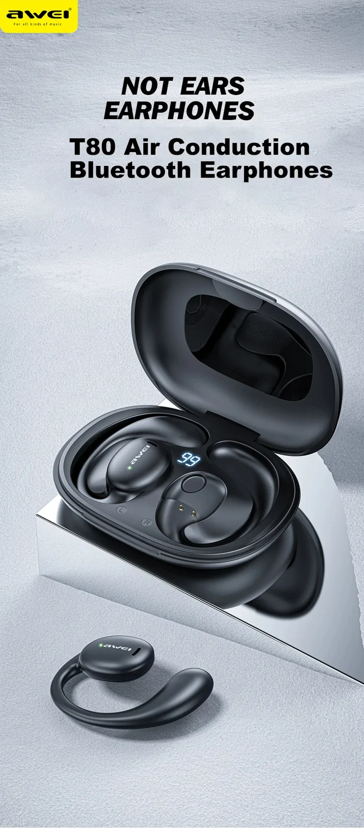 AWEI T80 Bluetooth-compatible Air Conduction Earphone Earhook