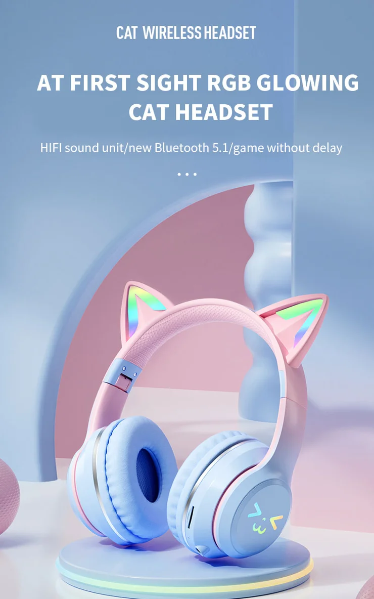 Wireless Headset Gaming Headphones With Cat Ears BT612 Headphones