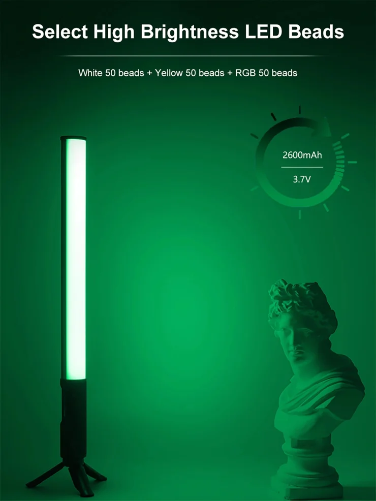 Andoer W150RGB-II RGB LED Videoleuchte Lichtstab, Fotografie Lichtstab 2500K -9000K Dimmbar 20 Lichtszeneneffekte Eingebauter Akku für TikTok, Vlog, YouTube, Partybar, Produktporträtfotografie