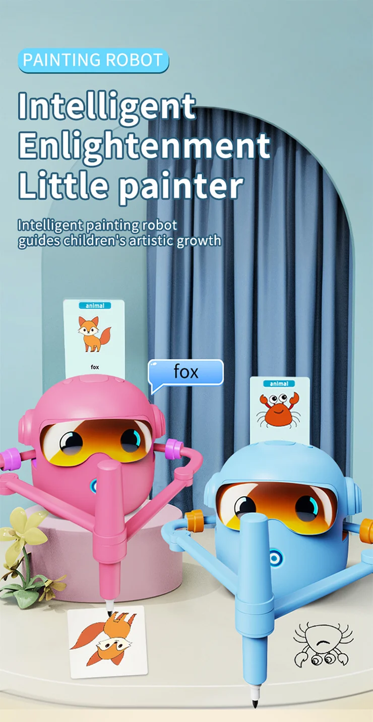 Robot de Dessin Éducatif Interactif pour Enfants avec 100 Cartes 12 Stylos de Couleur pour Apprentissage Préscolaire Robot de Dessin Éducatif Interactif pour Enfants avec 100 Cartes 12 Stylos de Couleur pour Apprentissage Préscolaire