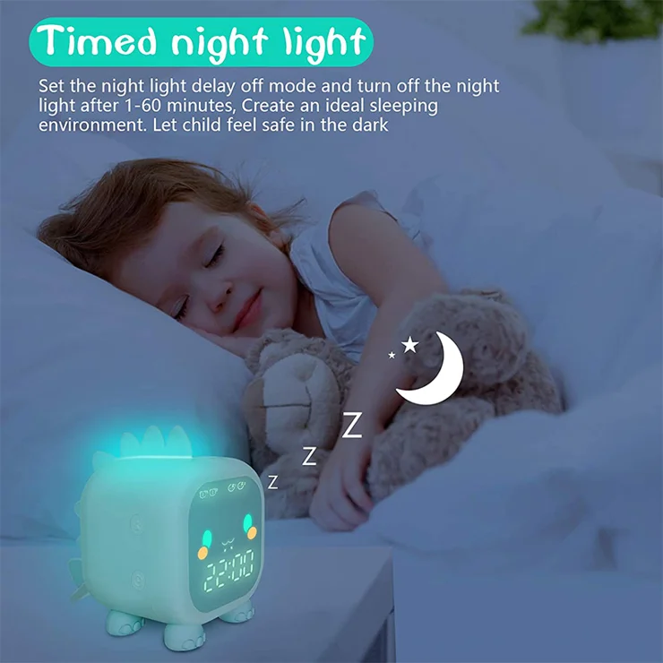 DAWRIS Digitale wekker voor kinderen, zonder tikken, wekker voor kinderen, jongens, alarm, met variabele vorm, snooze, nachtlampje, timer, 6 wekmuziek, helderheid en volume instelbaar