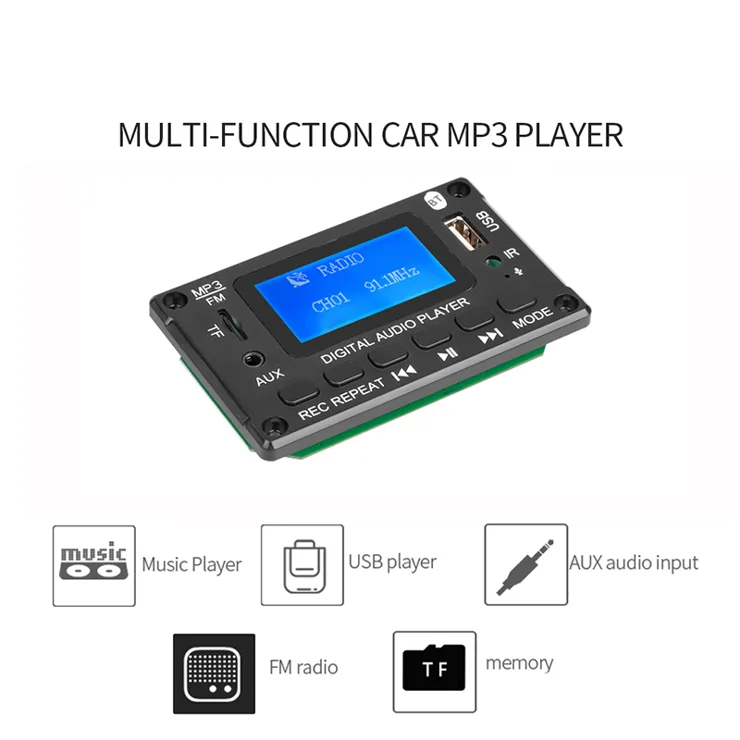 Modulo Lettore MP3 JQ- Con Bluetooth 5.0 E Radio FM – Decodifica USB/TF/Line-in, Registrazione E Equalizzatore Per Auto E Fai-da-te