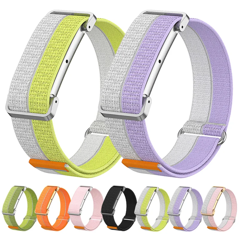 Correa de bucle deportivo de nailon transpirable con cierre de hebilla mágica y funda protectora de metal para Google Fitbit Air Band - Amarillo