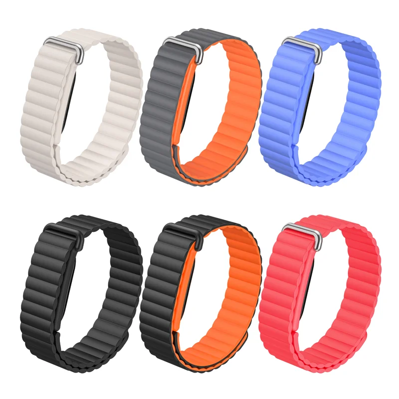 Correa para Google Fitbit Air, textura clásica, silicona + TPU magnética - Negro Naranja + Marco Naranja