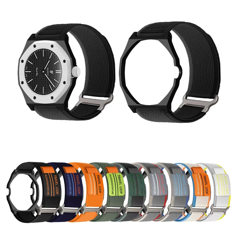 For Swatch Royal Pop Nylon Strap with Watch Case Adjustable Replacement Wristband - Orange Beige