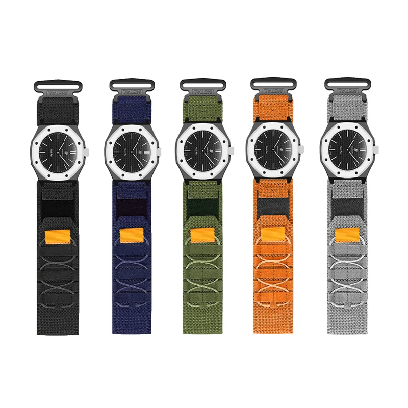For Swatch Royal Pop Nylon Watch Strap with Case Adjustable Webbing Magic Tape Quick Release Band - Orange